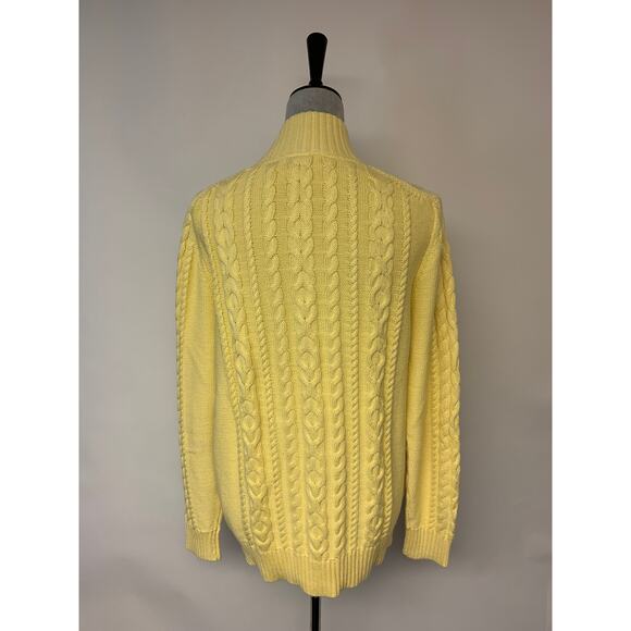 LLBean Sweater SZ XL Yellow Cable Knit Zip UP Classic Preppy Beachy Golf Tennis - Picture 4 of 10
